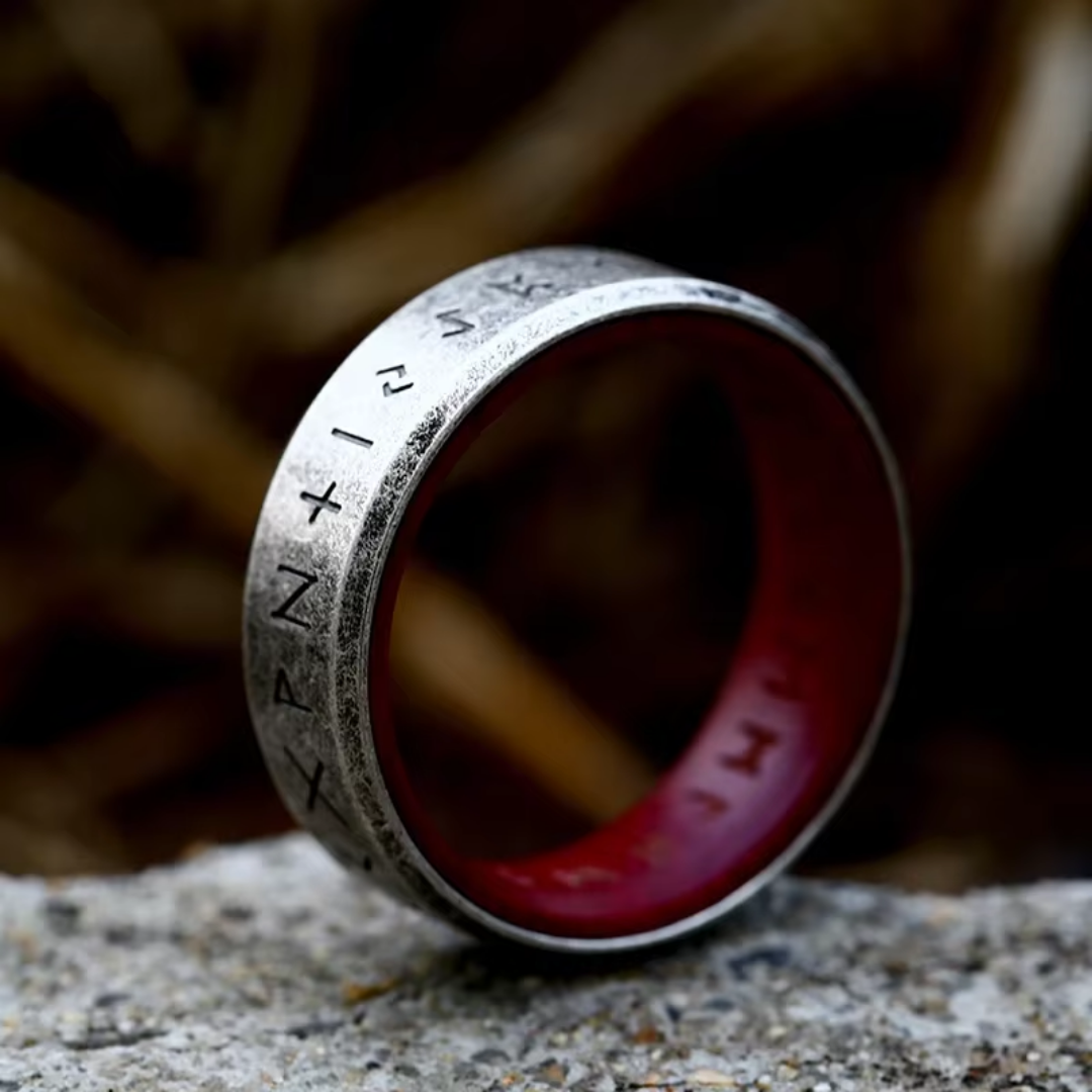 Silver & Red Leather Ring