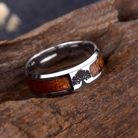 Rustic Timber Inlay Heritage Ring