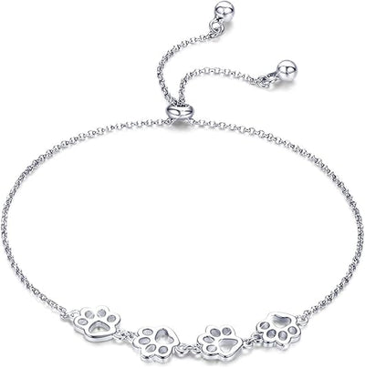 Sterling Silver Dog Paw Print Bracelet – Adjustable Bracelet