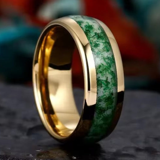 Aurelius | Deep Green Gold Inlay Ring
