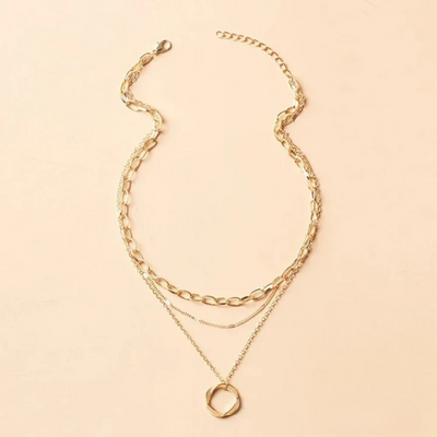 Vintage Gold Layered Chain & Pendant Necklace