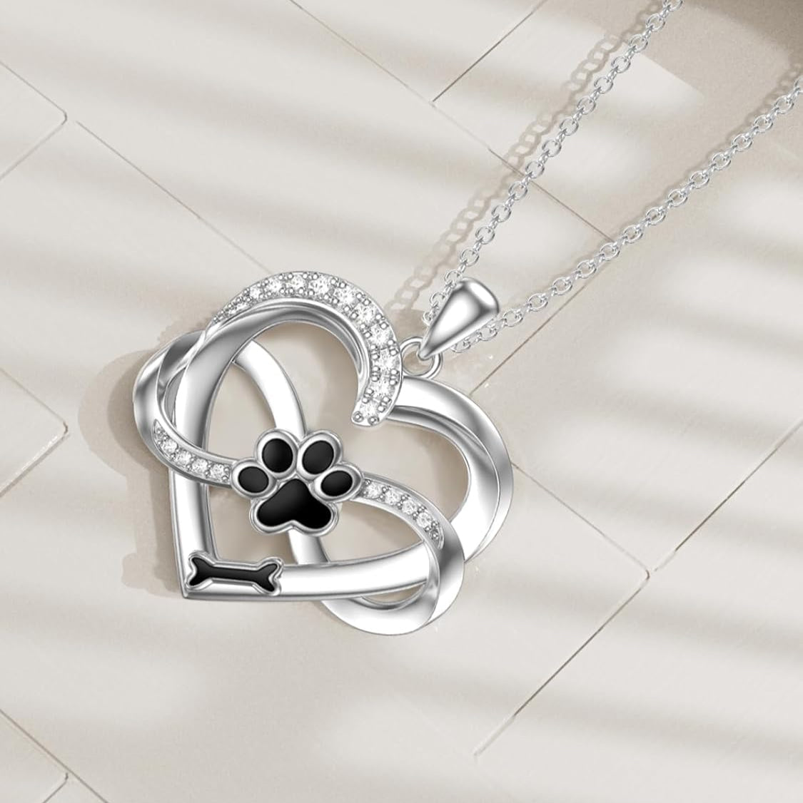 Infinity Necklace with Heart & Paw in 925 Silver – Symbolic Pet Jewelry