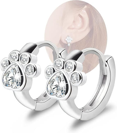 Small Hoop Earrings with Paw Print Motif – Animal Huggie Earrings for Women