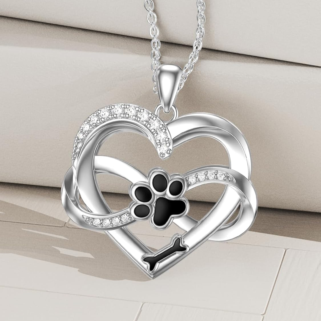 Infinity Necklace with Heart & Paw in 925 Silver – Symbolic Pet Jewelry
