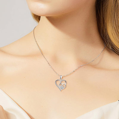 Paw Necklace for Women – Sterling Silver Heart Pendant with Paw Print and Zirconia