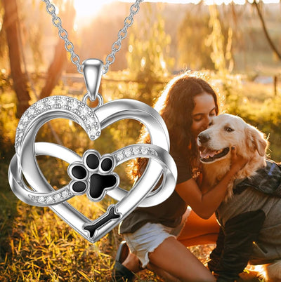 Infinity Necklace with Heart & Paw in 925 Silver – Symbolic Pet Jewelry