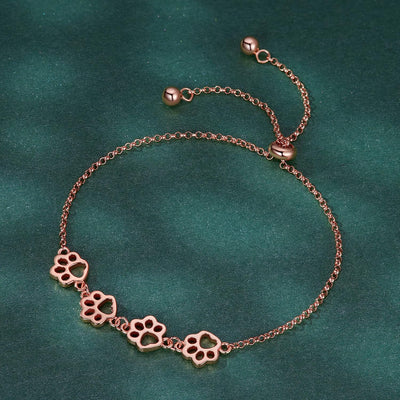Sterling Silver Dog Paw Print Bracelet – Adjustable Bracelet