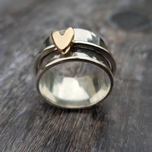 Madeline | Vintage Golden Heart Silver Ring