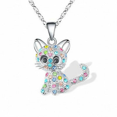 Necklace with Baby Cats & Colorful Zirconia – made of 925 Silver