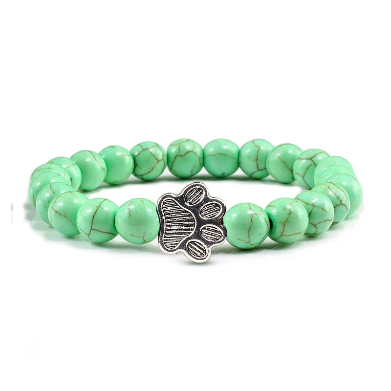 Natural Stone Bracelet with Paw Pendant – Elastic Beaded Bracelet for Men & Women