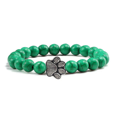 Natural Stone Bracelet with Paw Pendant – Elastic Beaded Bracelet for Men & Women