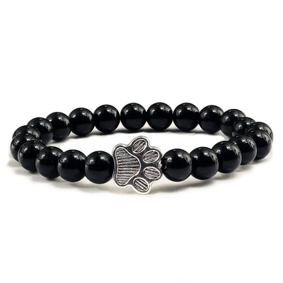 Natural Stone Bracelet with Paw Pendant – Elastic Beaded Bracelet for Men & Women