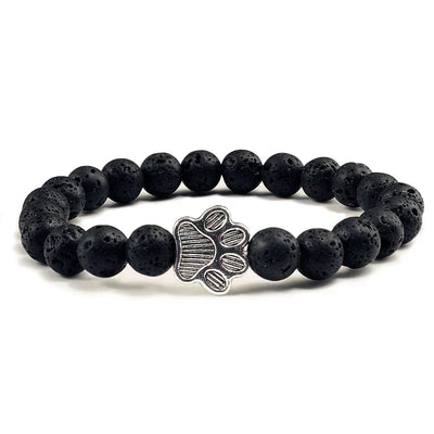 Natural Stone Bracelet with Paw Pendant – Elastic Beaded Bracelet for Men & Women
