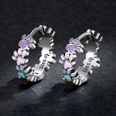 Colorful Paws Hoop Earrings made of 925 Sterling Silver