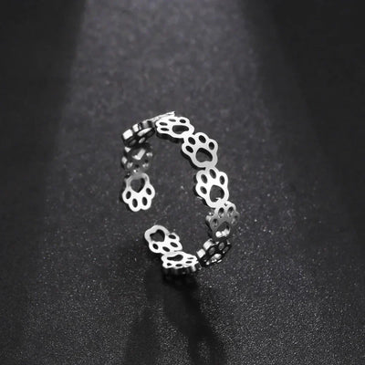 Paw Ring Made of Stainless Steel – Adjustable Finger Ring with Animal Motif for Women