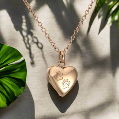 Memorial Necklace with Paw Heart – Stainless Steel Urn Pendant