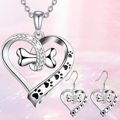 Jewelry Set with Dog Paw, Heart & Bone – 2-Piece Set