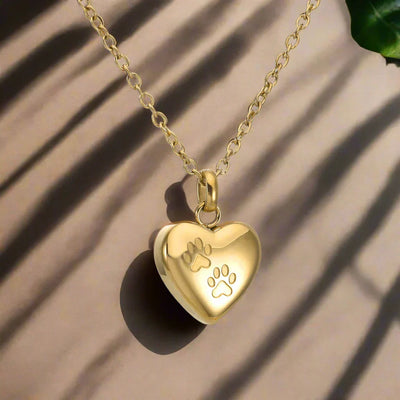 Memorial Necklace with Paw Heart – Stainless Steel Urn Pendant