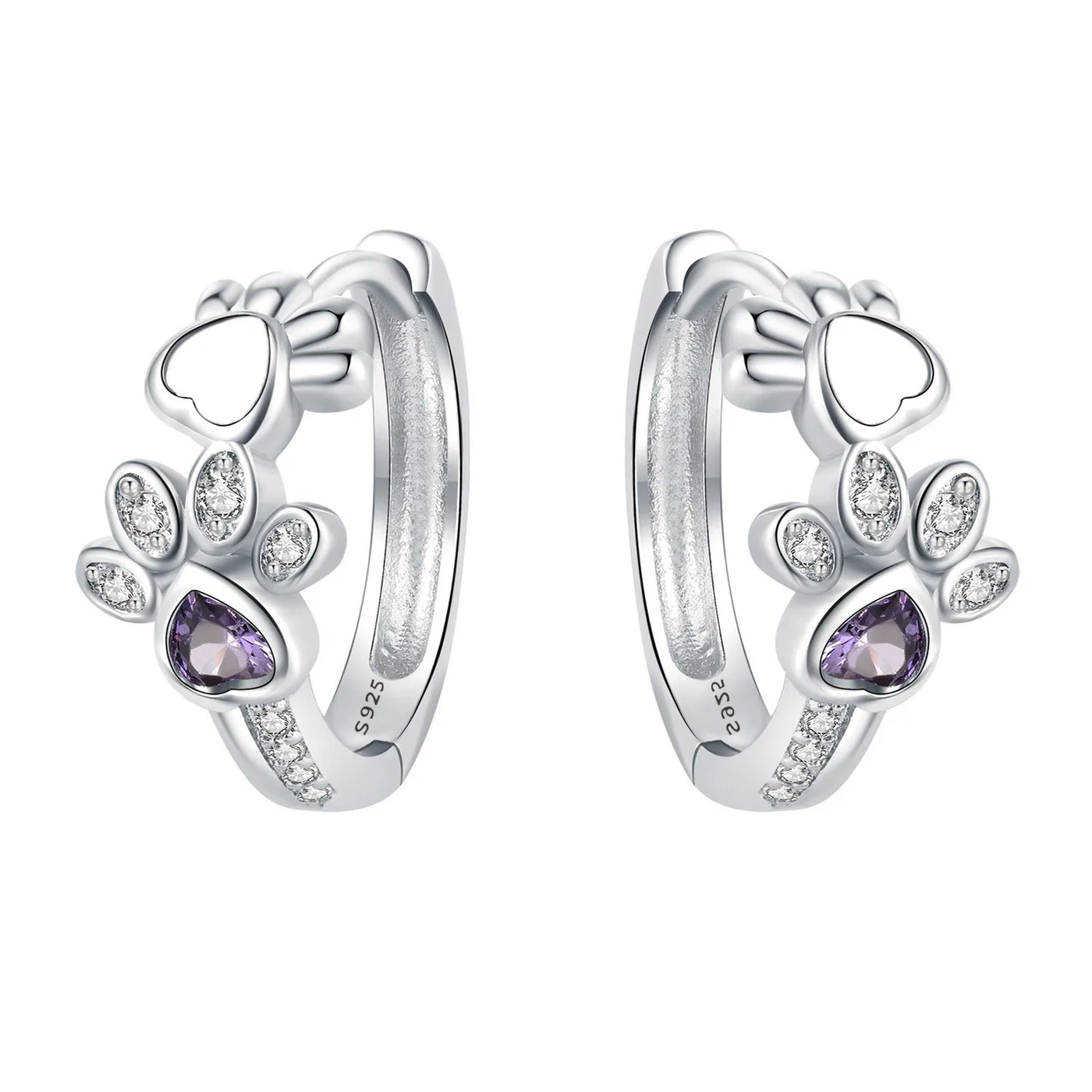 Paw Hoop Earrings made of 925 Sterling Silver – Zirconia & Heartstone Jewelry for Women
