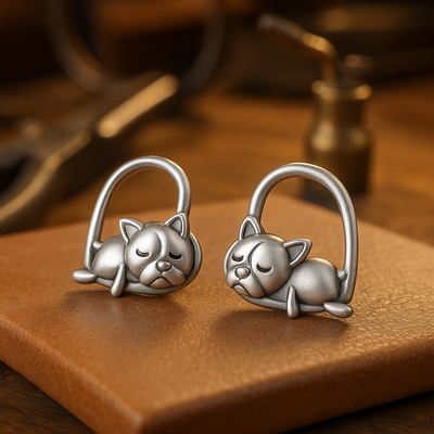 Sleeping Puppy Stud Earrings Made of 925 Sterling Silver