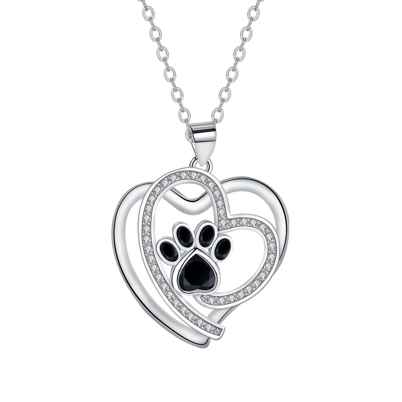 Loving Paw Necklace in Silver with Zirconia