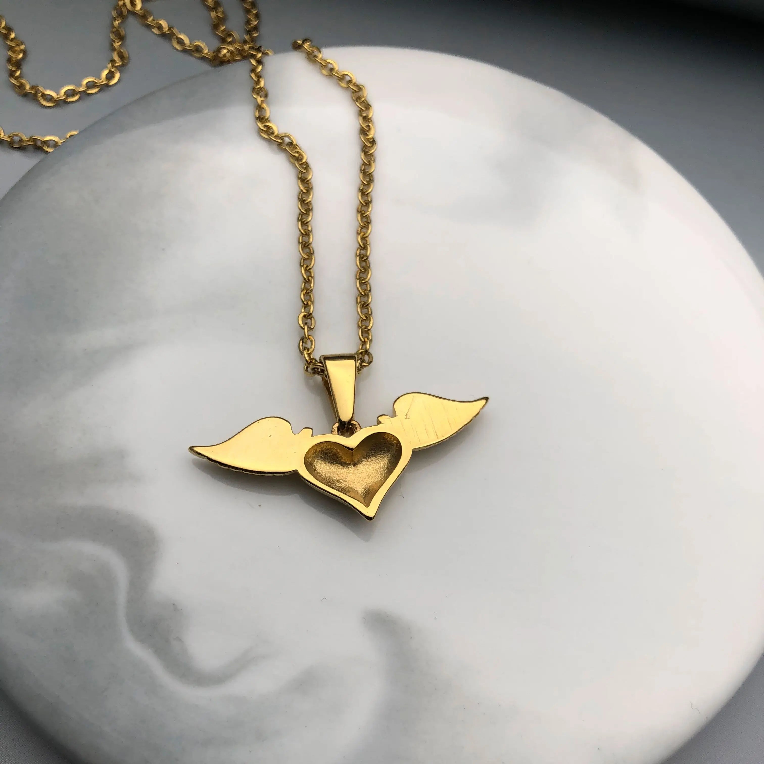 Necklace with Angel Wings and Heart Pendant – Mae & Rose Jewels
