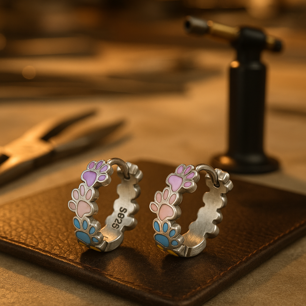 Colorful Paws Hoop Earrings made of 925 Sterling Silver