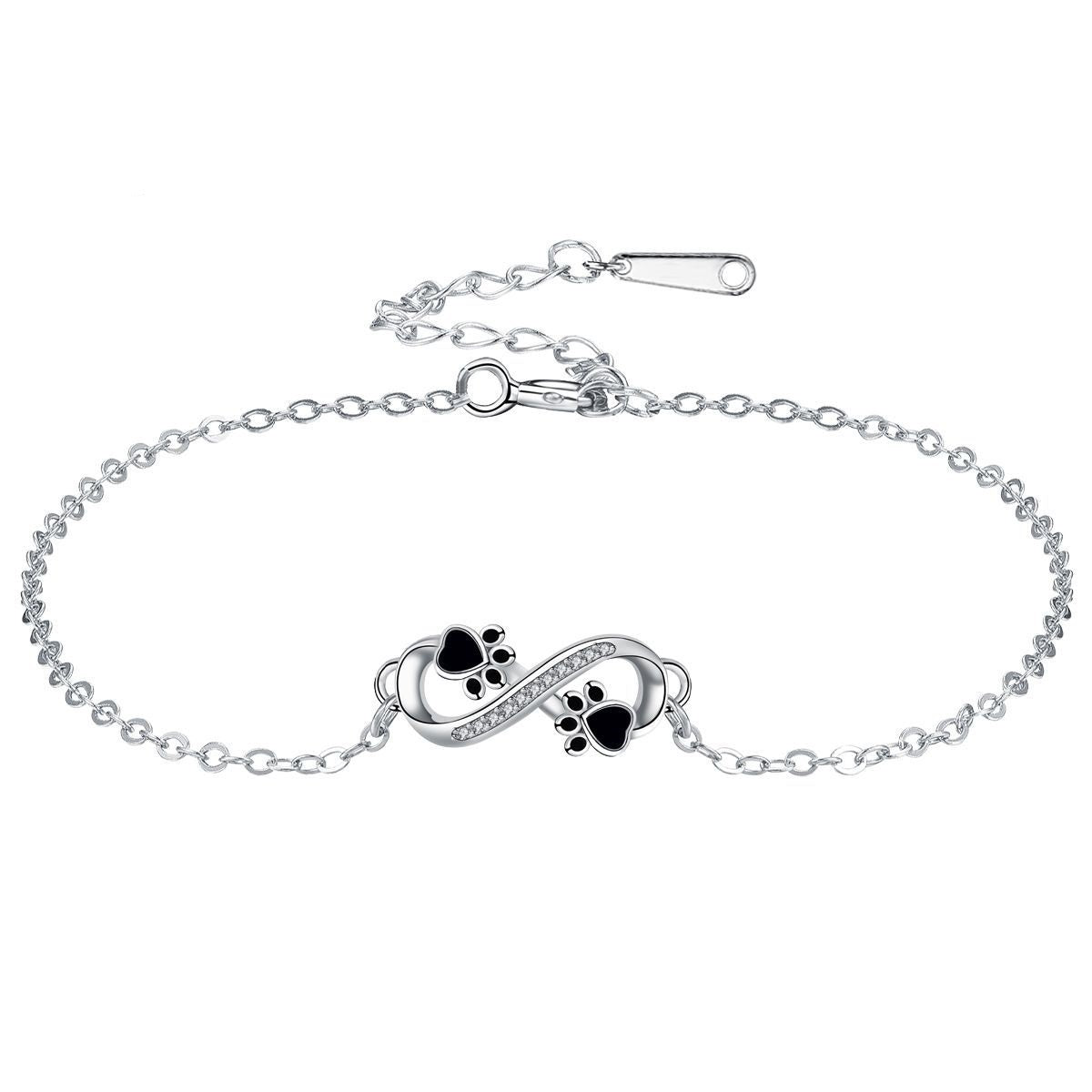 Infinity Symbol Bracelet with Paw Print Charm & Zirconia