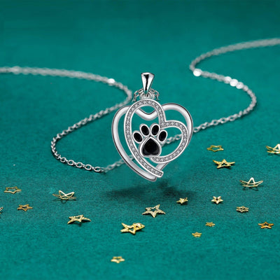 Loving Paw Necklace in Silver with Zirconia