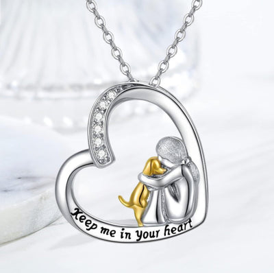 Lucky Necklace with Heart & Dog Motif – 925 Sterling Silver Necklace with Zirconia