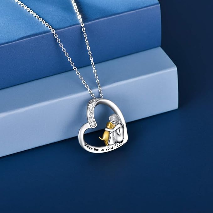 Lucky Necklace with Heart & Dog Motif – 925 Sterling Silver Necklace with Zirconia