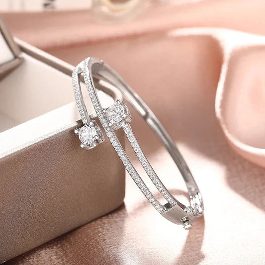 Silver Crystal Double Bar Bracelet