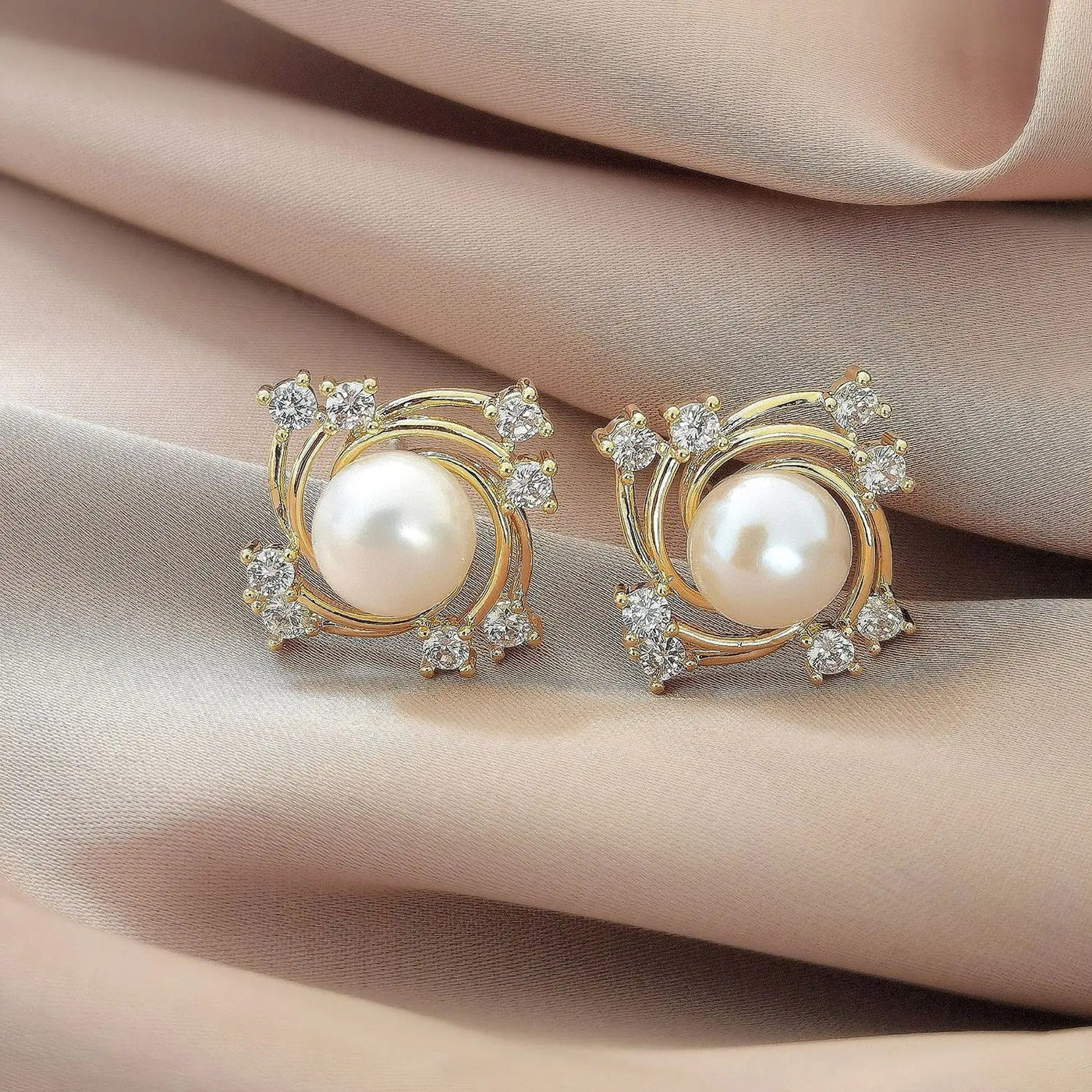Vintage Gold Swirl Pearl Earrings