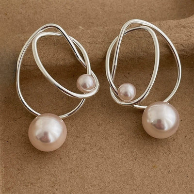 Vintage Silver Wire Pearl Pendant Earrings