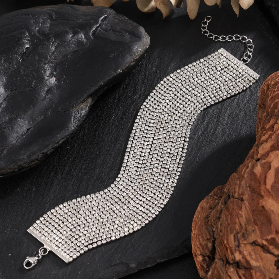 Vintage Silver Rhinestone Chain Tassel Bracelet