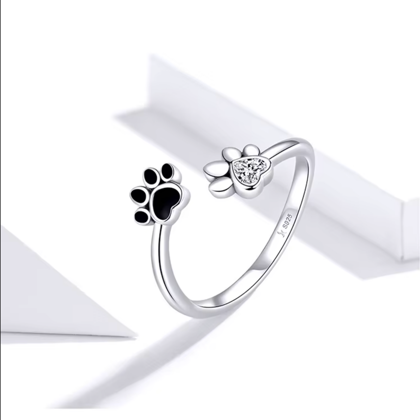 Paw Ring Made of 925 Sterling Silver – Adjustable Ring with Zirconia & Enamel