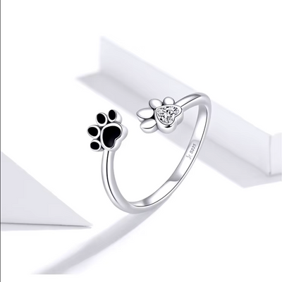 Paw Ring Made of 925 Sterling Silver – Adjustable Ring with Zirconia & Enamel