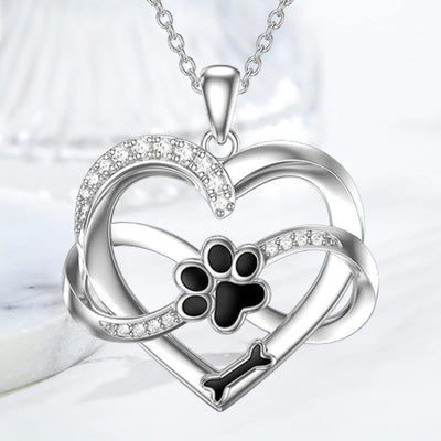Infinity Necklace with Heart & Paw in 925 Silver – Symbolic Pet Jewelry